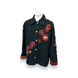 Fashion Bug Women’s Floral Embroidered Beaded Shacket VTG Y2K Boho Black 18/20